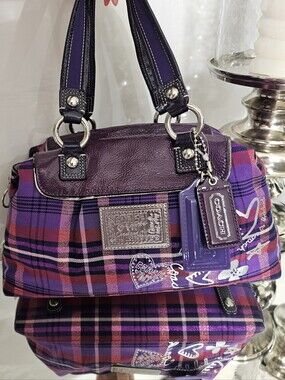 Coach Poppy Purple Plaid Satchel Bag